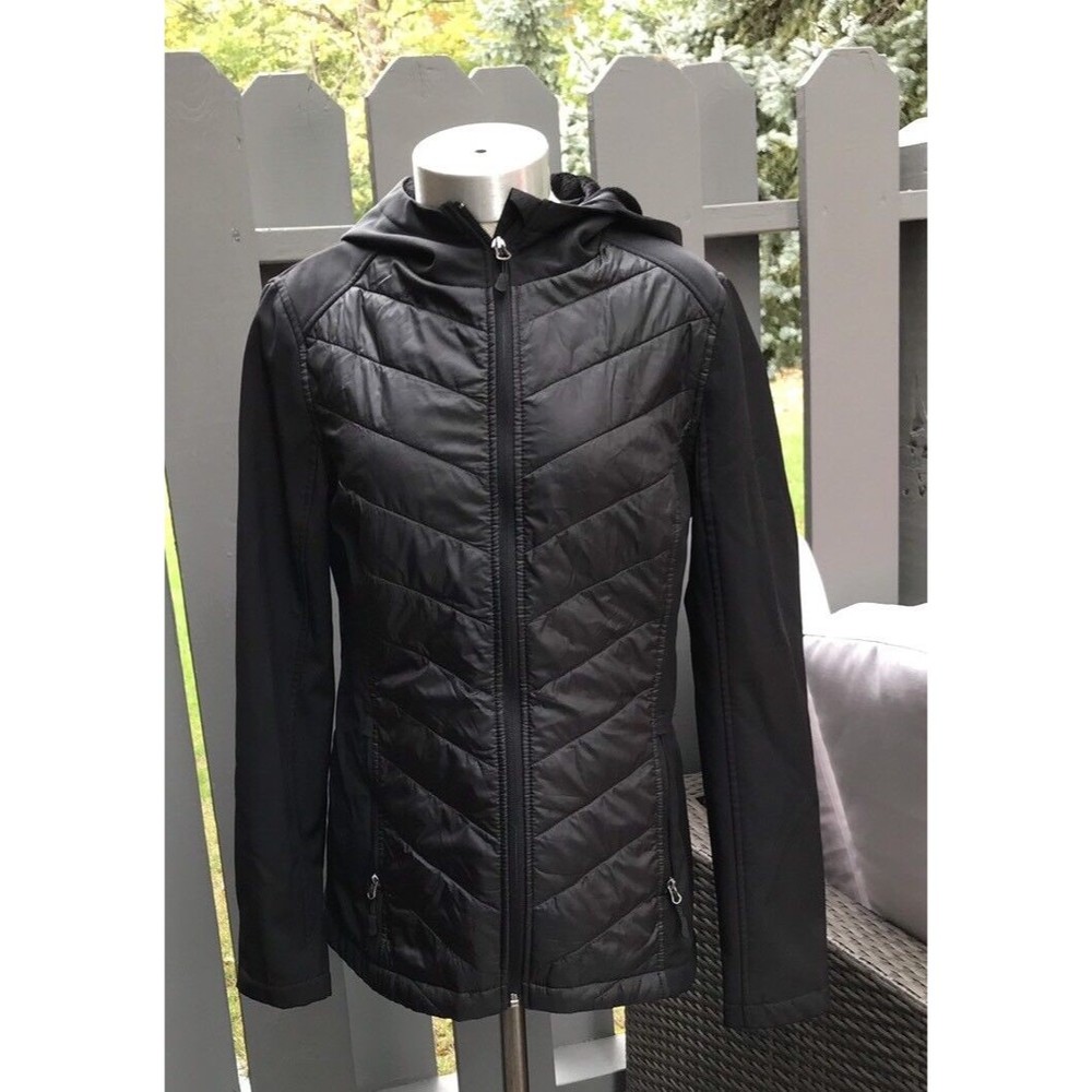 Falls Creek Women S small puffer Jacket Coat Black Hooded Quilted Light Weight